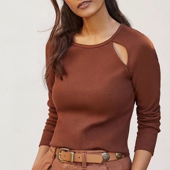 Anthropologie Maeve Ribbed Cut Out Longsleeve Top Size Medium - Picture 1 of 5